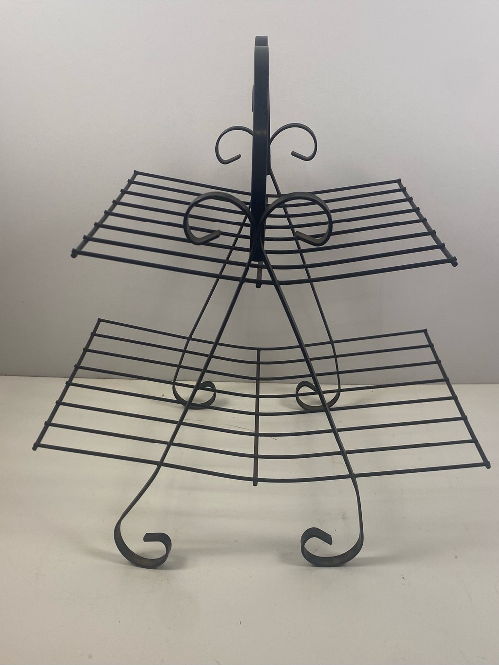 Vintage 1950s Black Metal Two-Tier Magazine Rack 12”x21”